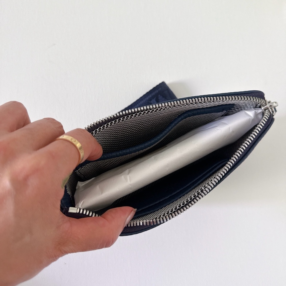 MCM Navy Blue Leather Wristlet with Logo Webbing Strap - Picture 5 of 7